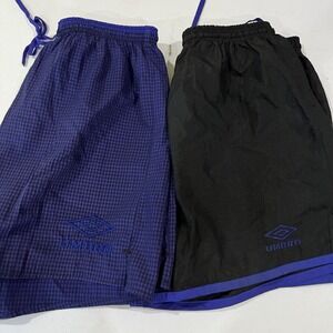Lot 2 Vintage Umbro Shorts Mens XL Black Teal Nylon Soccer Running Retro USA 90s